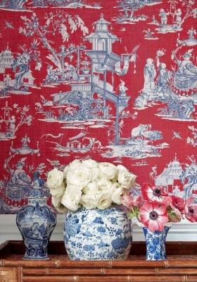 Thibaut Cheng Toile Fabric in Navy